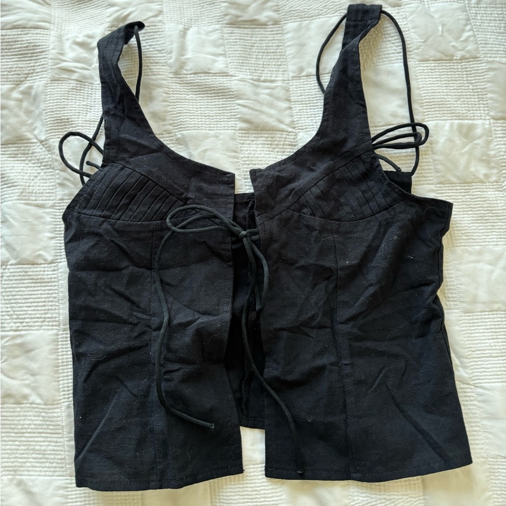 Black Sleeveless Top with Lace-Up Detail